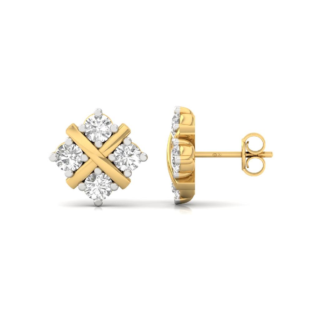 Elegance Cross round Cut Diamond Stud Earrings