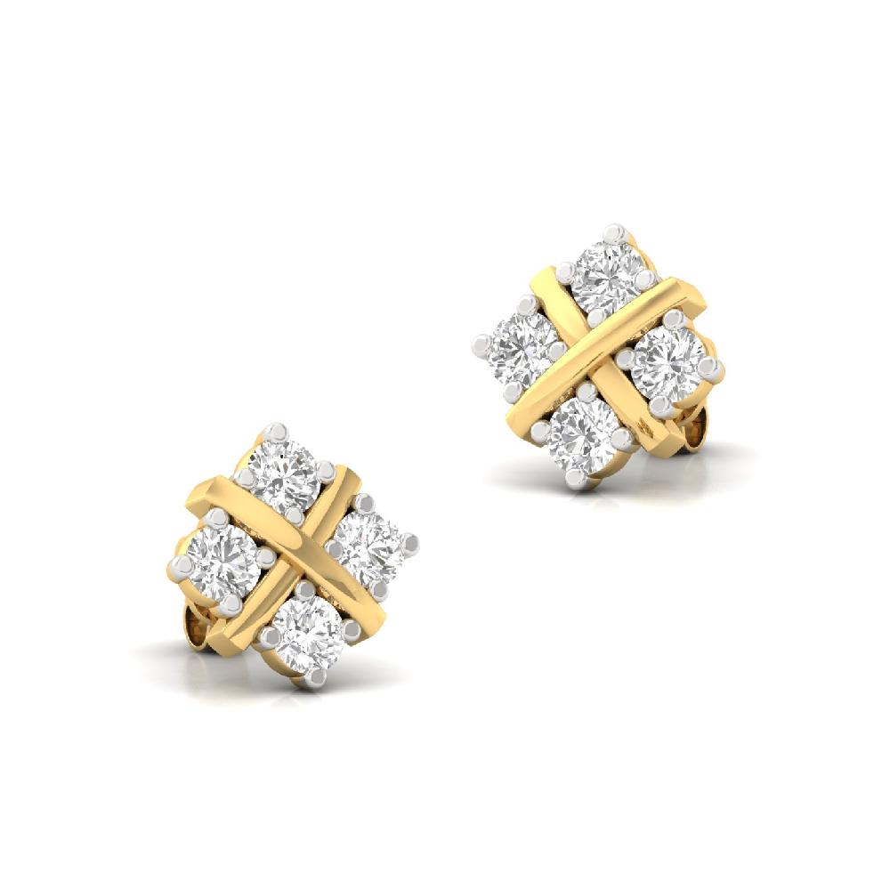 Elegance Cross round Cut Diamond Stud Earrings