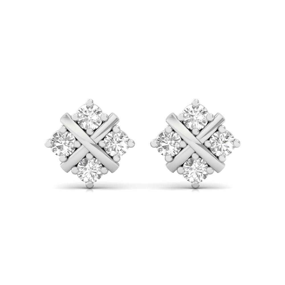 Elegance Cross round Cut Diamond Stud Earrings