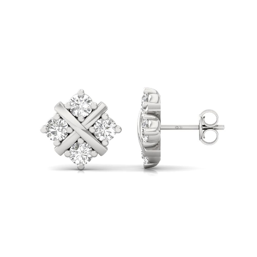 Elegance Cross round Cut Diamond Stud Earrings