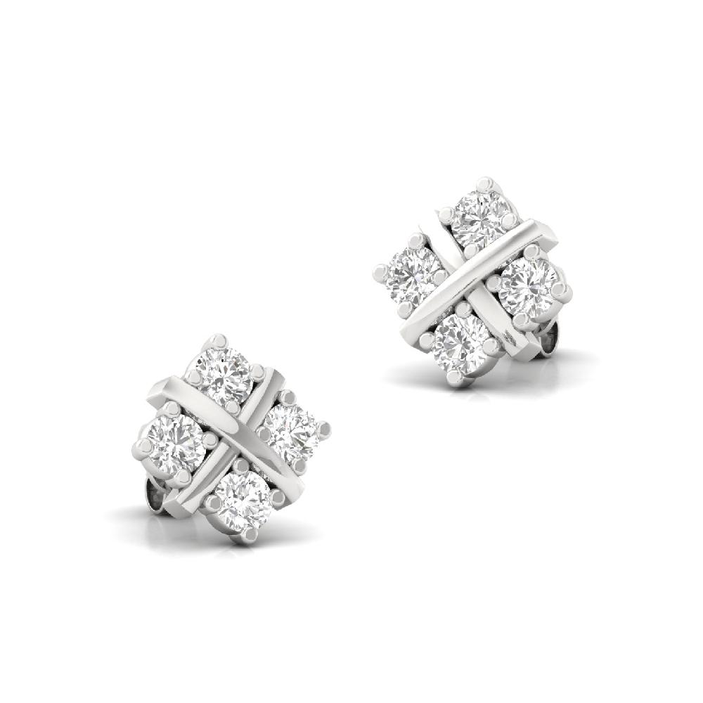 Elegance Cross round Cut Diamond Stud Earrings