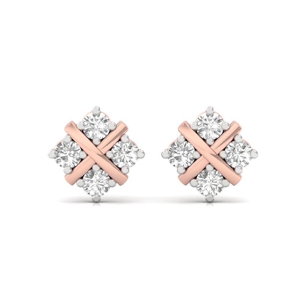 Elegance Cross round Cut Diamond Stud Earrings