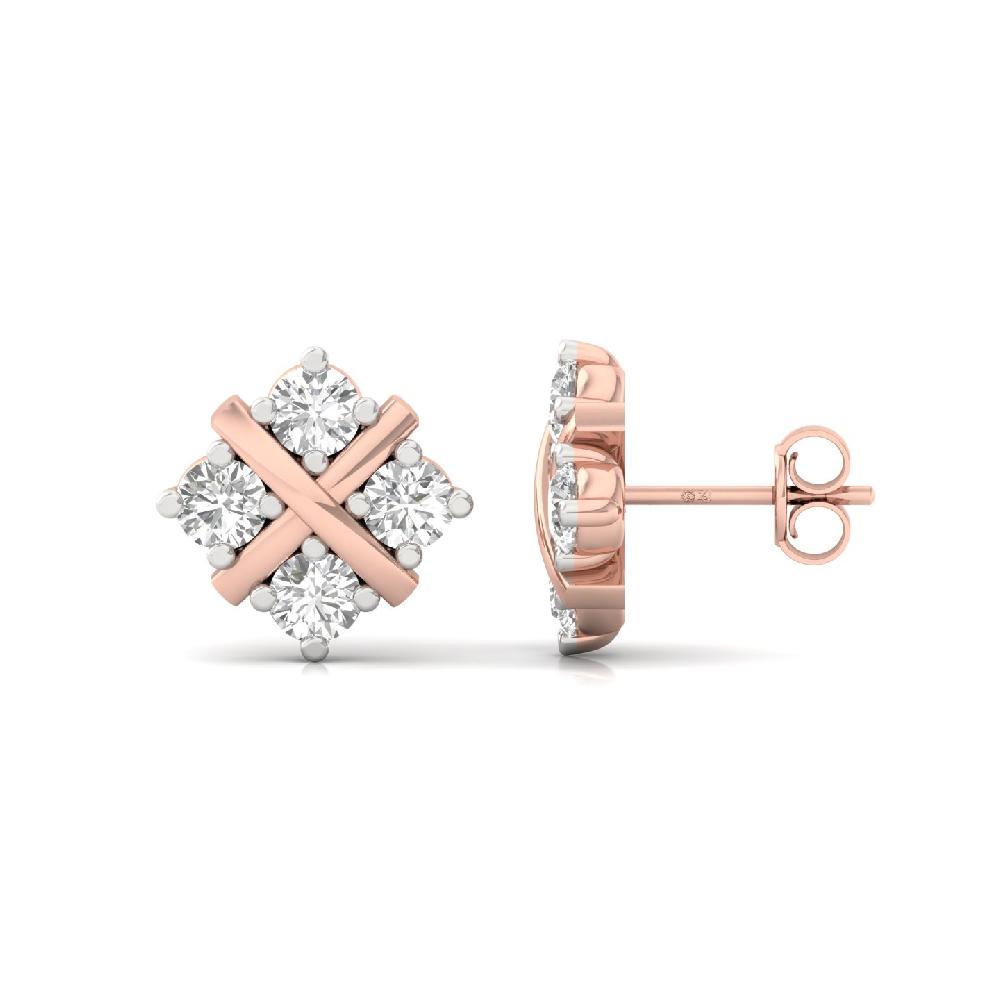 Elegance Cross round Cut Diamond Stud Earrings