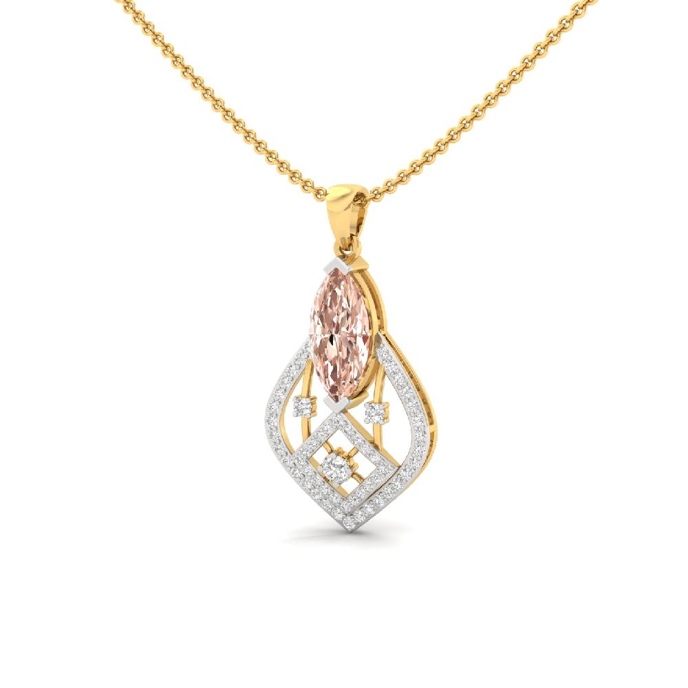 Peach Marquise Cvd Diamond Geometric Pendant for Women