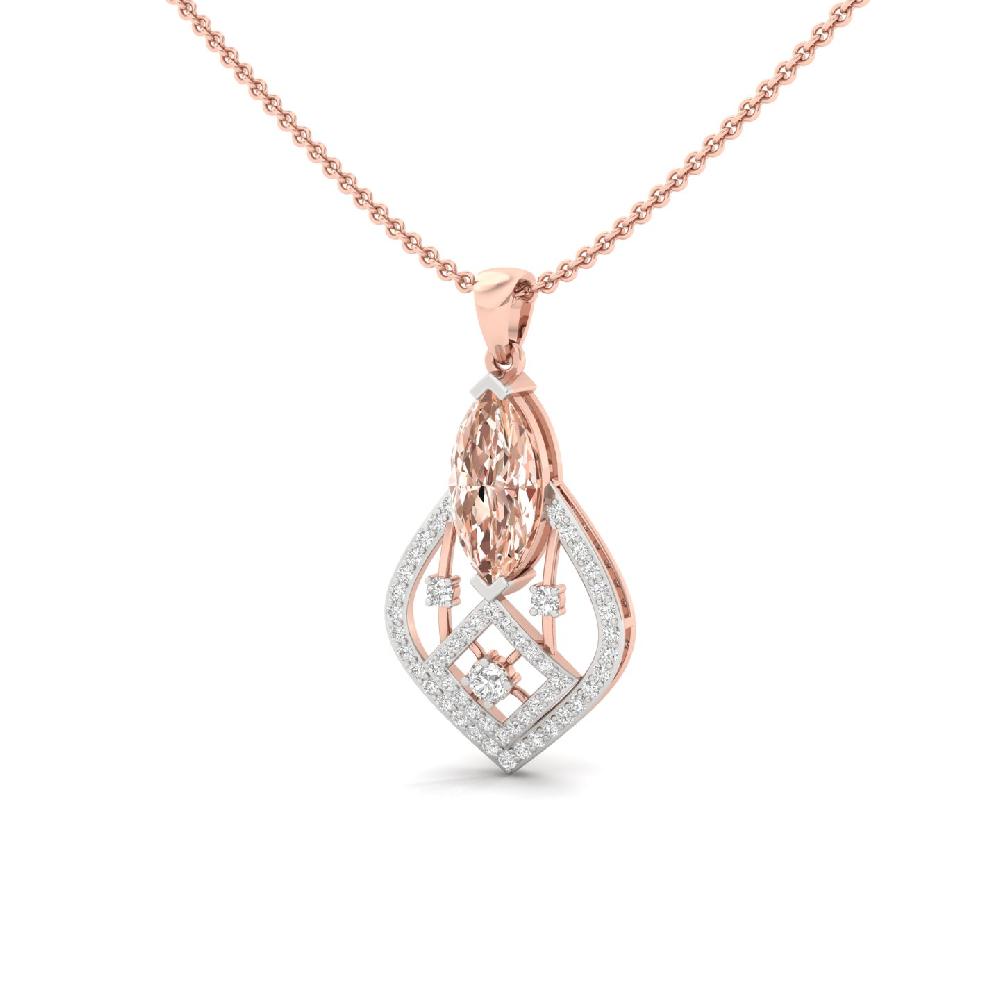 Peach Marquise Cvd Diamond Geometric Pendant for Women