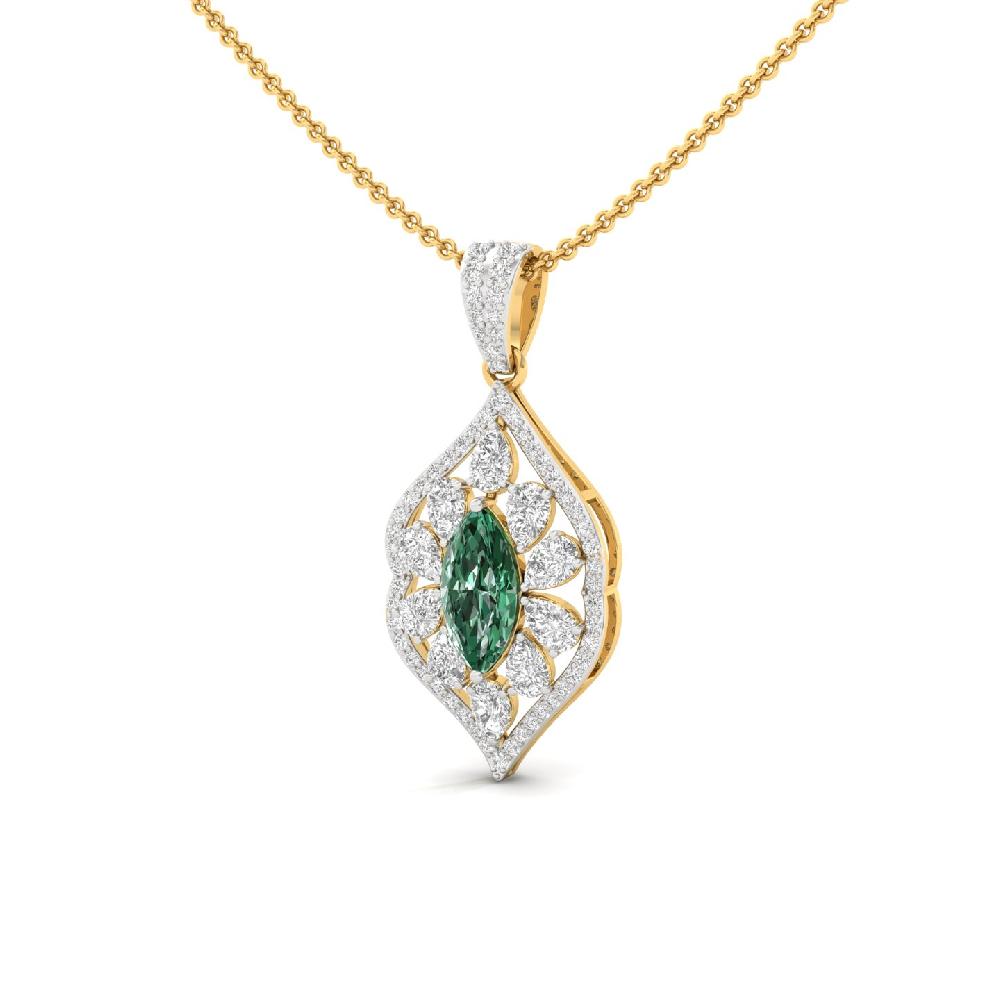 Green Marquise Diamond Leaf Pendant with CVD Pear Diamonds