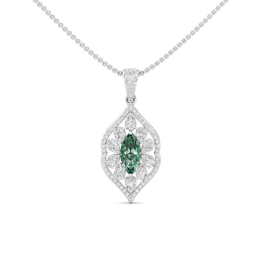 Green Marquise Diamond Leaf Pendant with CVD Pear Diamonds