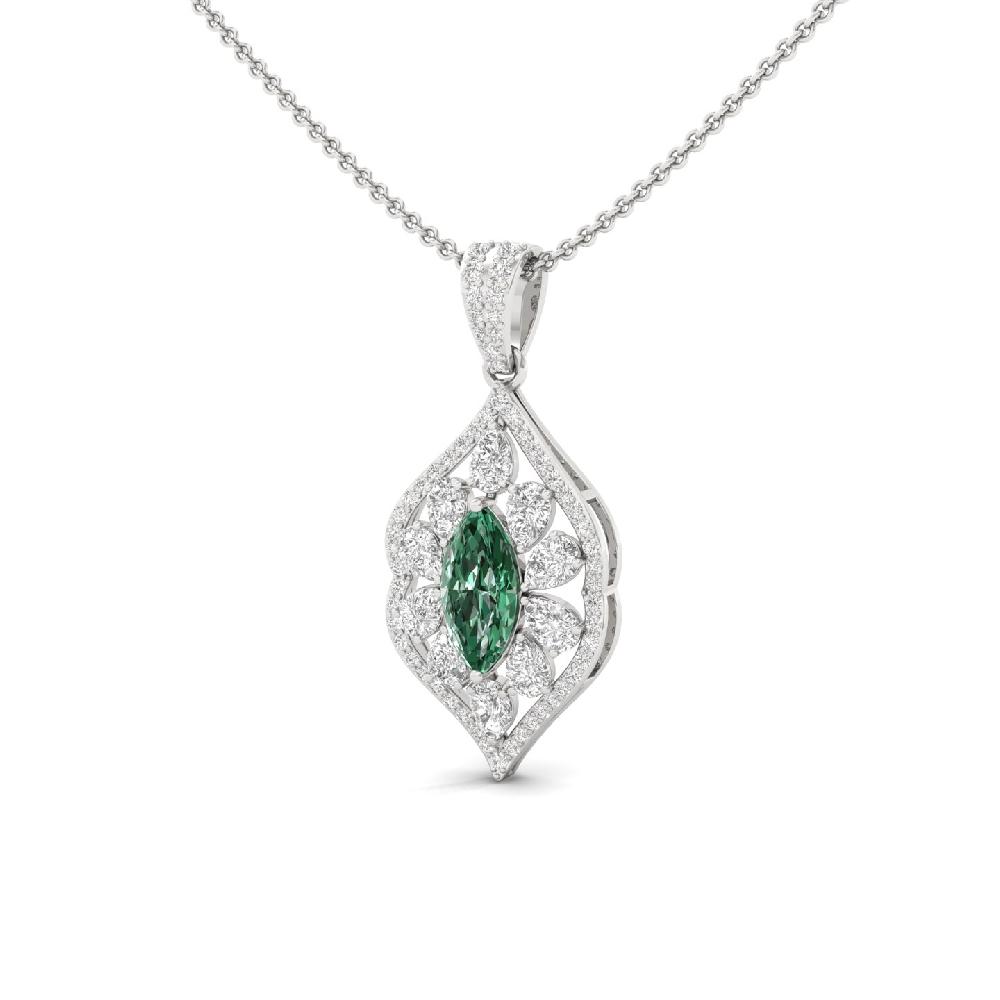 Green Marquise Diamond Leaf Pendant with CVD Pear Diamonds