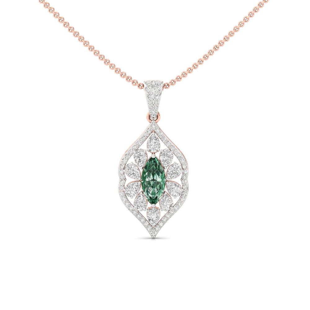 Green Marquise Diamond Leaf Pendant with CVD Pear Diamonds
