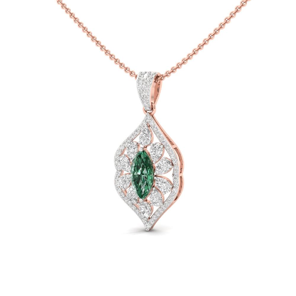 Green Marquise Diamond Leaf Pendant with CVD Pear Diamonds
