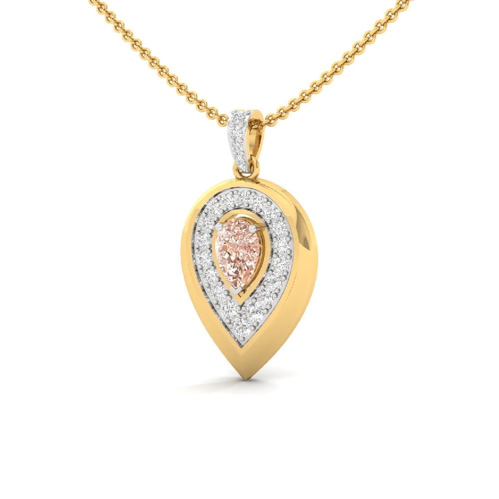 Pink Pear Center Diamond Pendant in Halo Teardrop Design