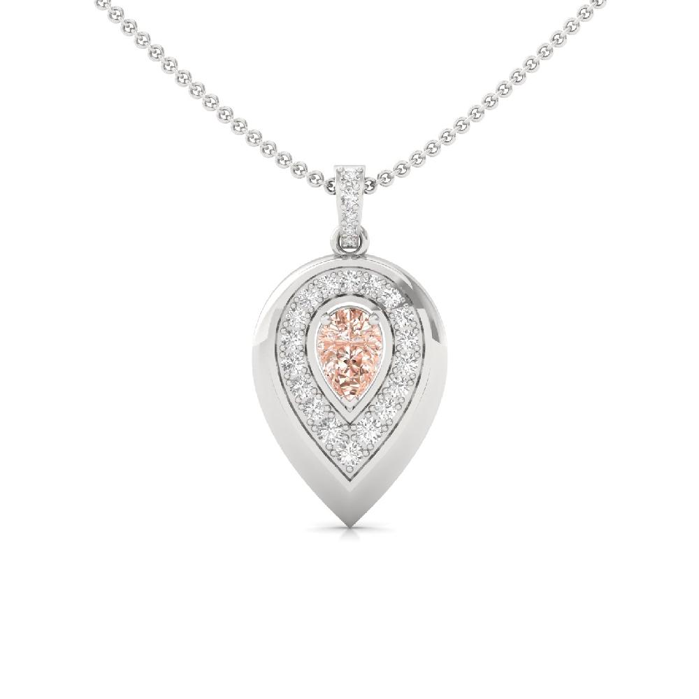 Pink Pear Center Diamond Pendant in Halo Teardrop Design