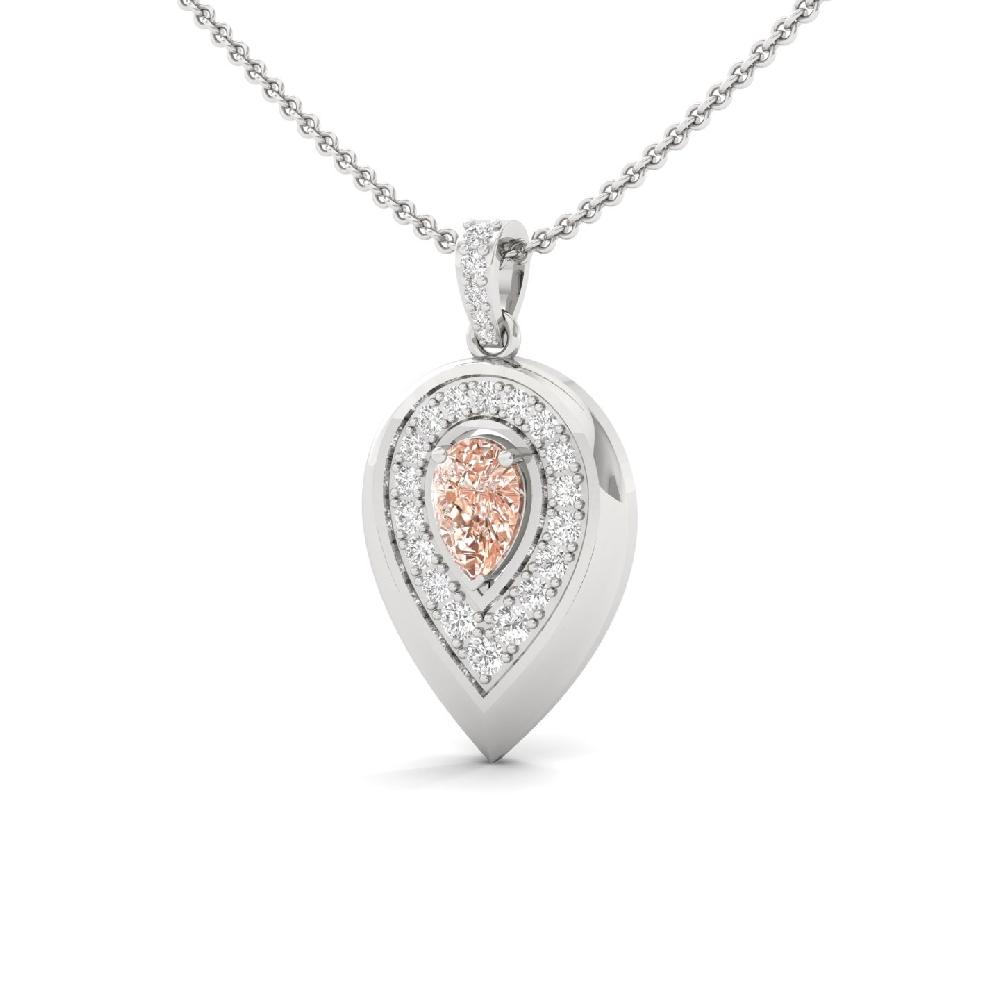 Pink Pear Center Diamond Pendant in Halo Teardrop Design