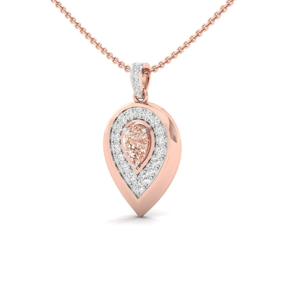 Pink Pear Center Diamond Pendant in Halo Teardrop Design