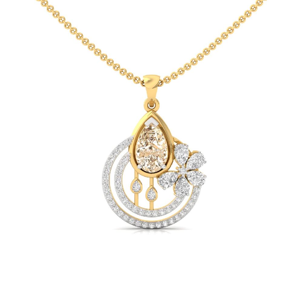 Yellow Pear Center Diamond Pendant with Floral Cluster