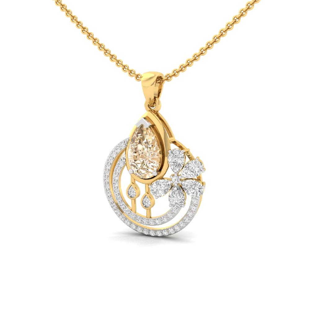 Yellow Pear Center Diamond Pendant with Floral Cluster