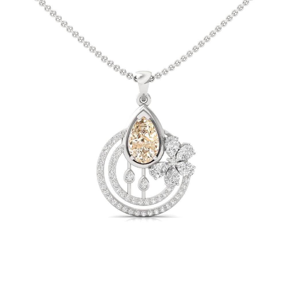 Yellow Pear Center Diamond Pendant with Floral Cluster