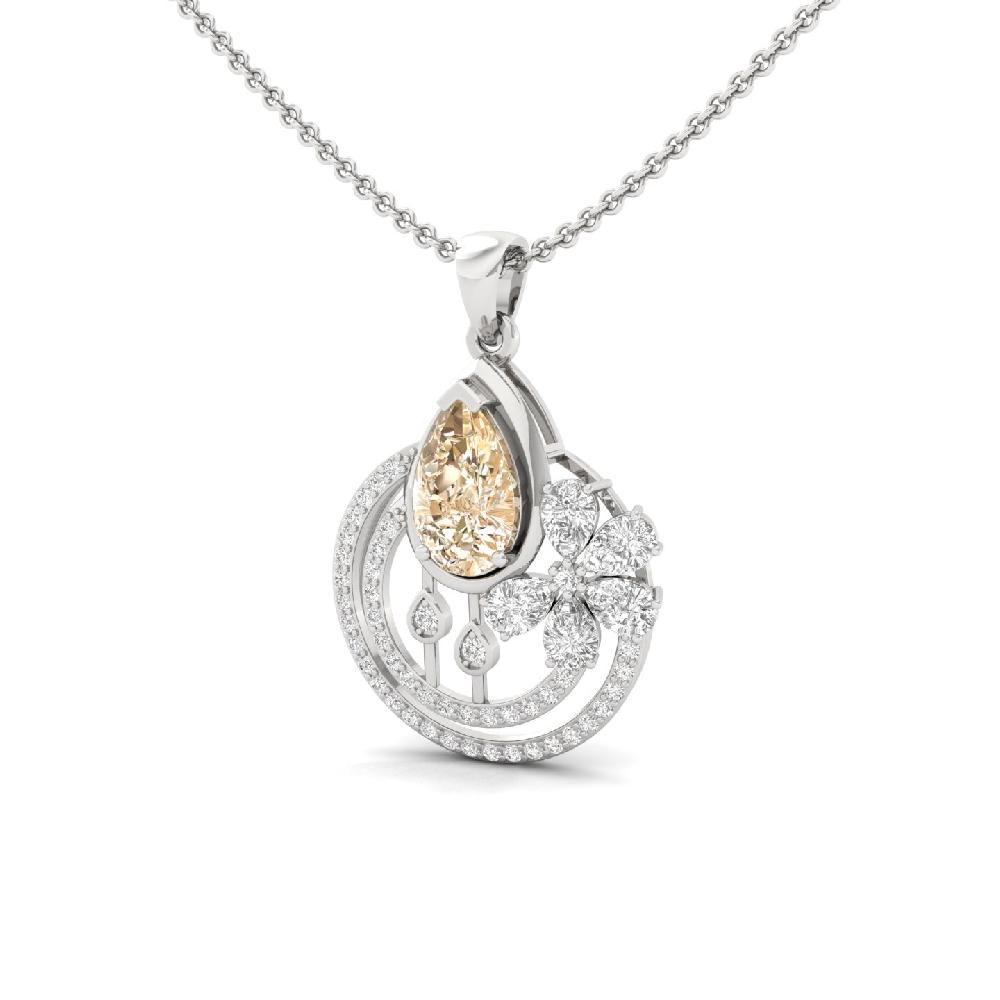 Yellow Pear Center Diamond Pendant with Floral Cluster