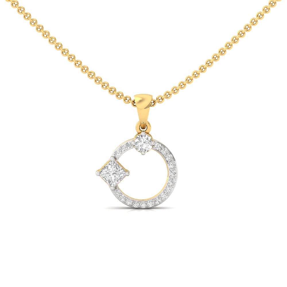 Modern Circle Pendant with Princess Cut Lab Grown Diamond