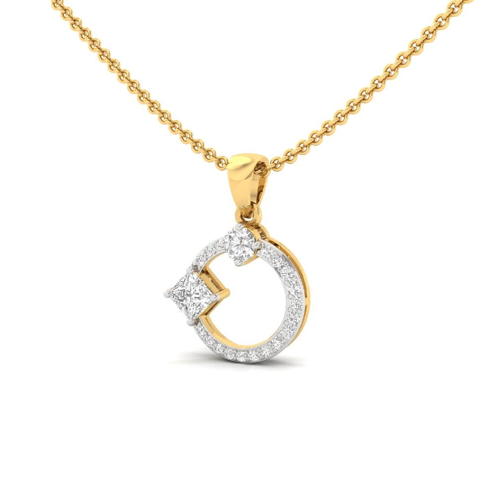 Modern Circle Pendant with Princess Cut Lab Grown Diamond