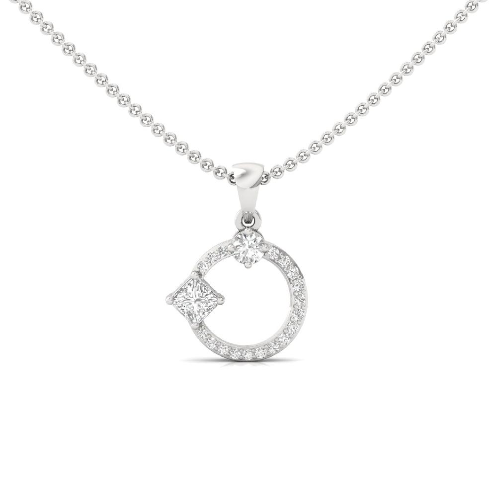 Modern Circle Pendant with Princess Cut Lab Grown Diamond