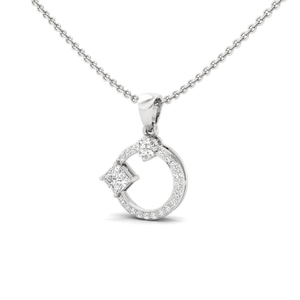 Modern Circle Pendant with Princess Cut Lab Grown Diamond