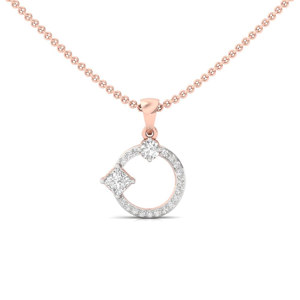 Modern Circle Pendant with Princess Cut Lab Grown Diamond