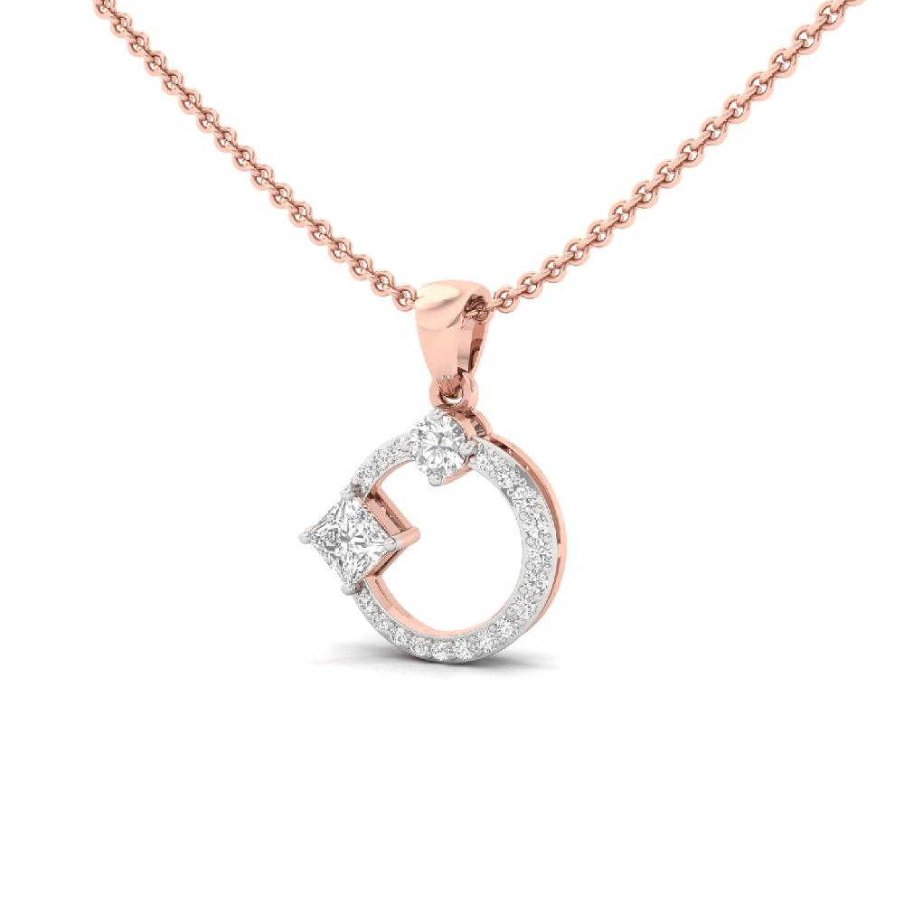 Modern Circle Pendant with Princess Cut Lab Grown Diamond