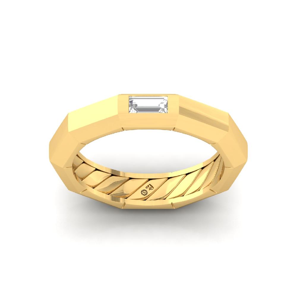 Sculpted Octagon Band Ring with  Baguette Lab Grown Diamond