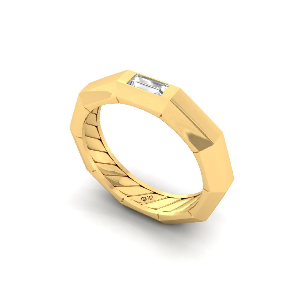 Sculpted Octagon Band Ring with  Baguette Lab Grown Diamond