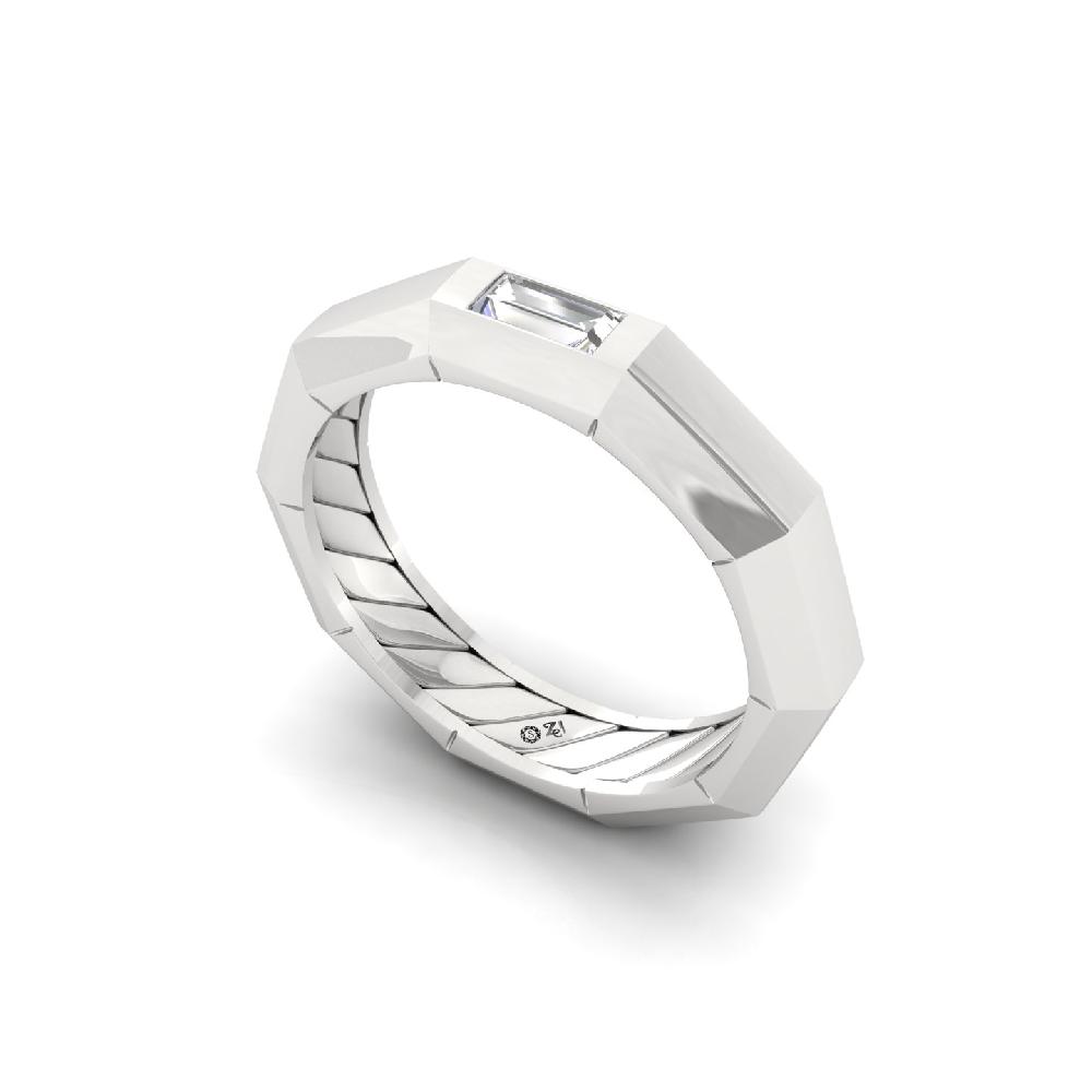 Sculpted Octagon Band Ring with  Baguette Lab Grown Diamond