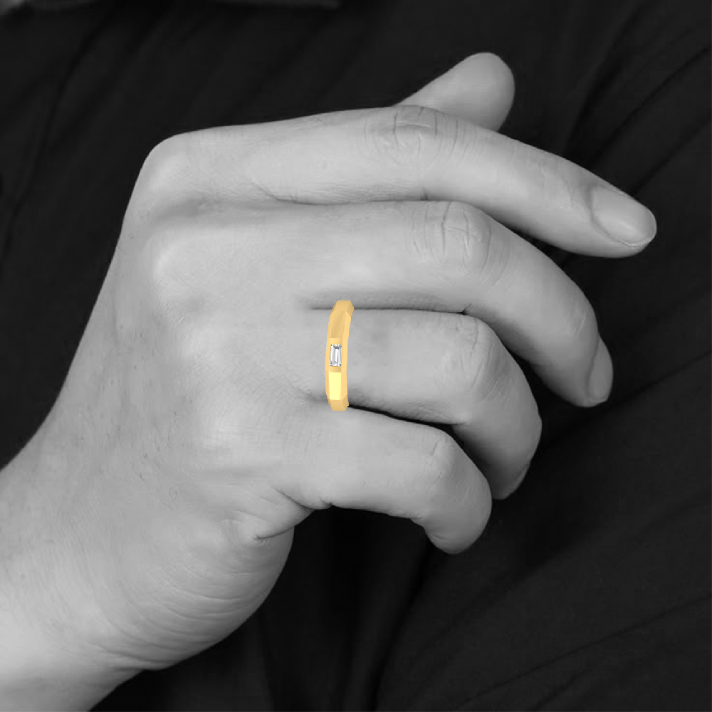 Sculpted Octagon Band Ring with  Baguette Lab Grown Diamond