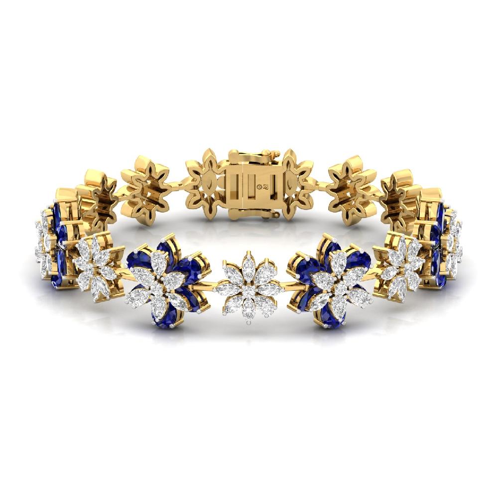 Royal Blue Floral Diamond Bracelet Lab Grown Diamond