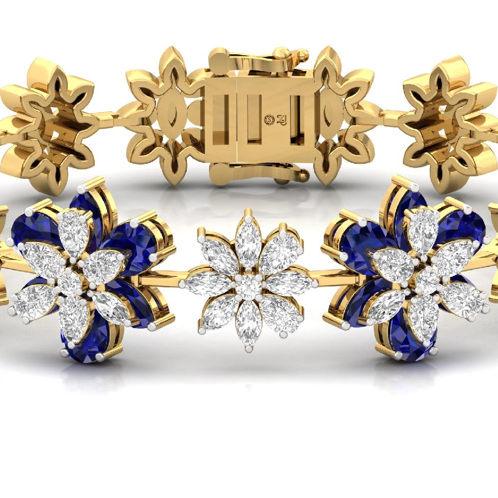 Royal Blue Floral Diamond Bracelet Lab Grown Diamond