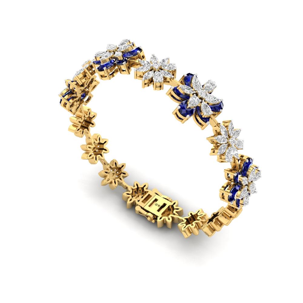 Royal Blue Floral Diamond Bracelet Lab Grown Diamond