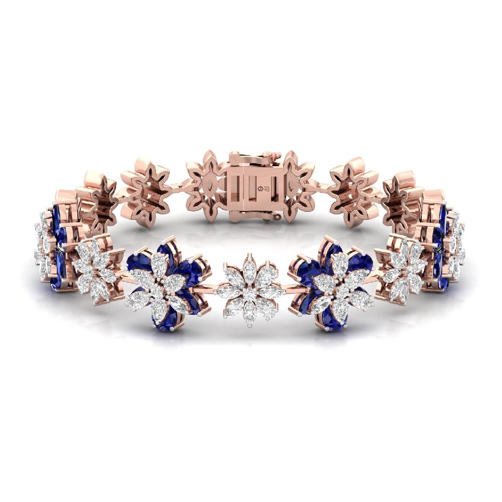 Royal Blue Floral Diamond Bracelet Lab Grown Diamond