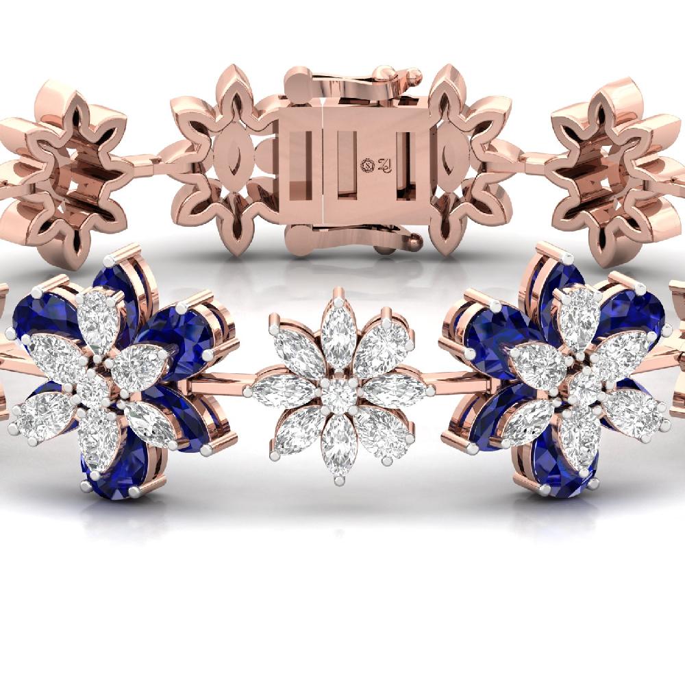 Royal Blue Floral Diamond Bracelet Lab Grown Diamond