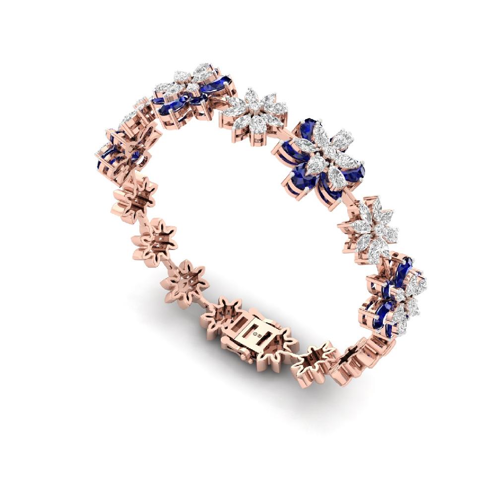 Royal Blue Floral Diamond Bracelet Lab Grown Diamond