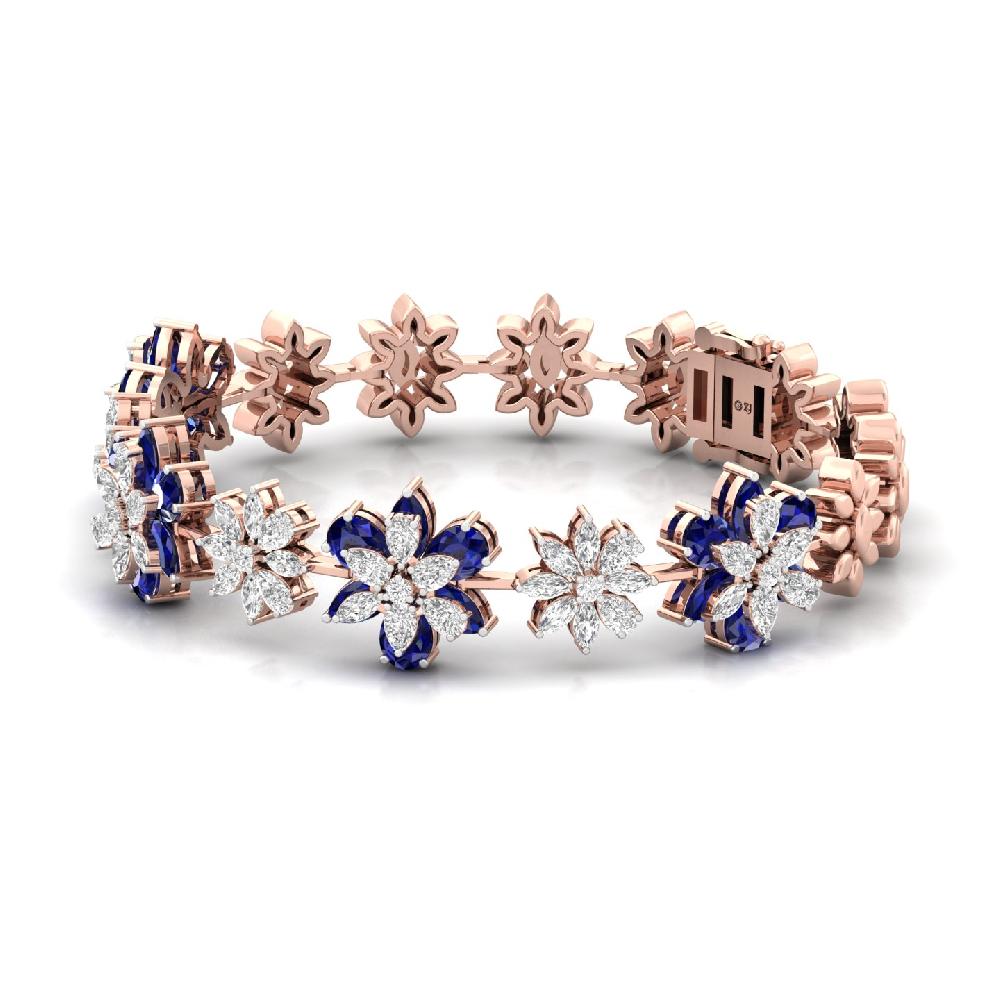 Royal Blue Floral Diamond Bracelet Lab Grown Diamond