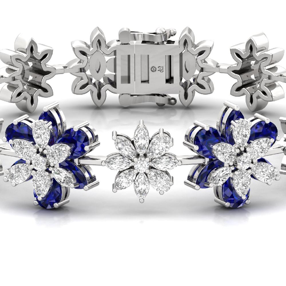 Royal Blue Floral Diamond Bracelet Lab Grown Diamond