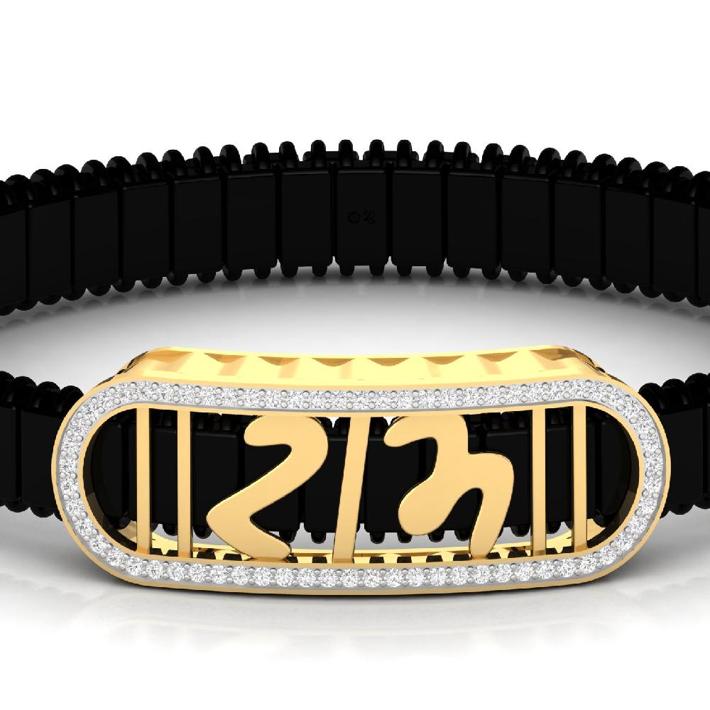 Ram Men's Black Enamel Diamond Bracelet with Lab Grown Diamonds 