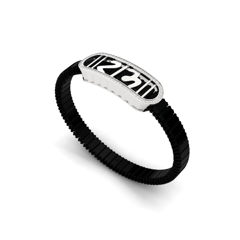 Ram Men's Black Enamel Diamond Bracelet with Lab Grown Diamonds 