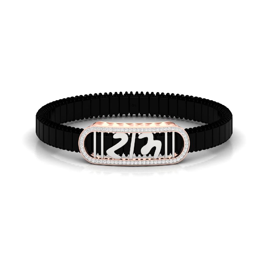 Ram Men's Black Enamel Diamond Bracelet with Lab Grown Diamonds 