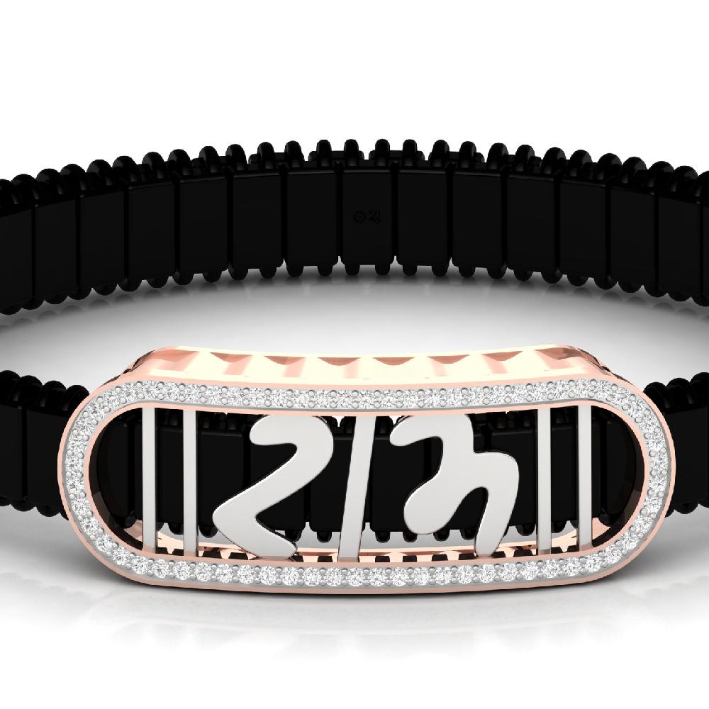 Ram Men's Black Enamel Diamond Bracelet with Lab Grown Diamonds 