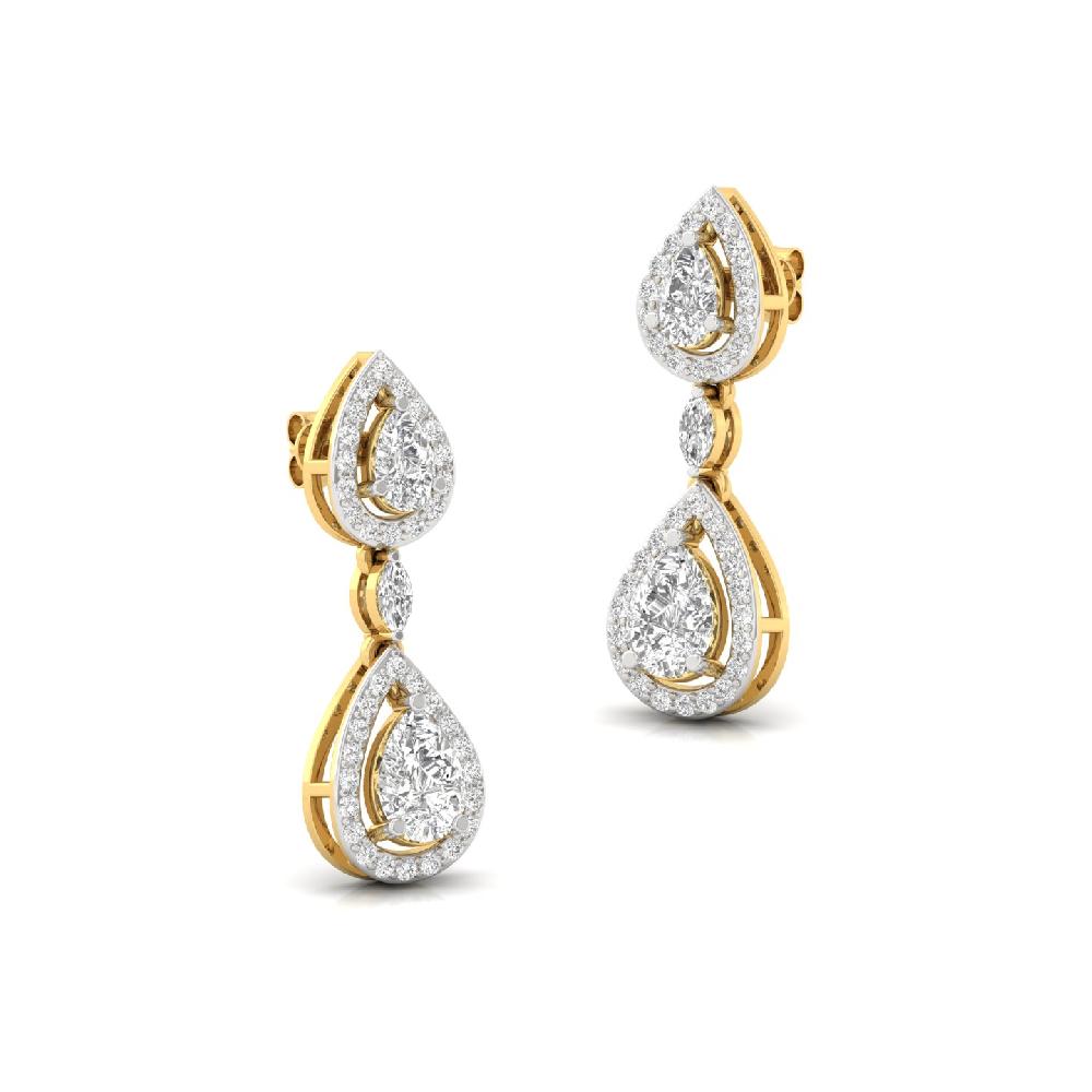 Royal Drop Diamond Earrings Lab Grown Pear, Marquise & Round Diamonds