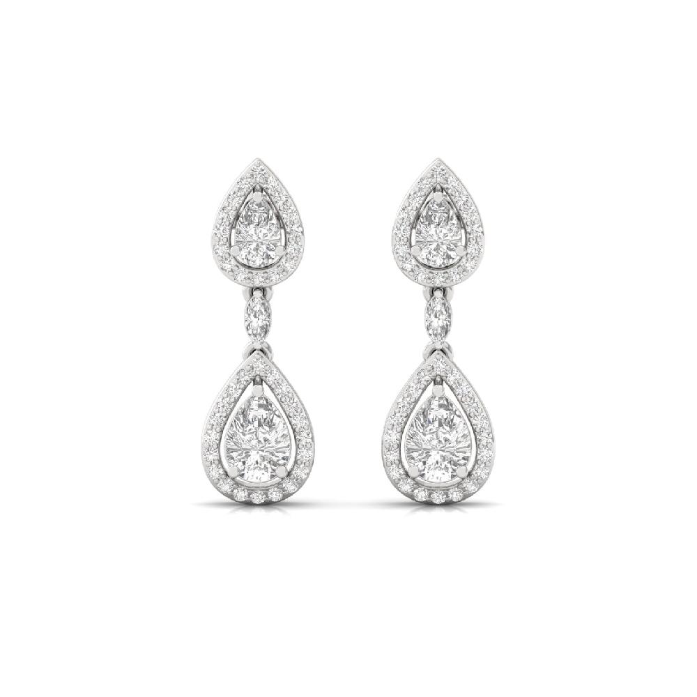 Royal Drop Diamond Earrings Lab Grown Pear, Marquise & Round Diamonds