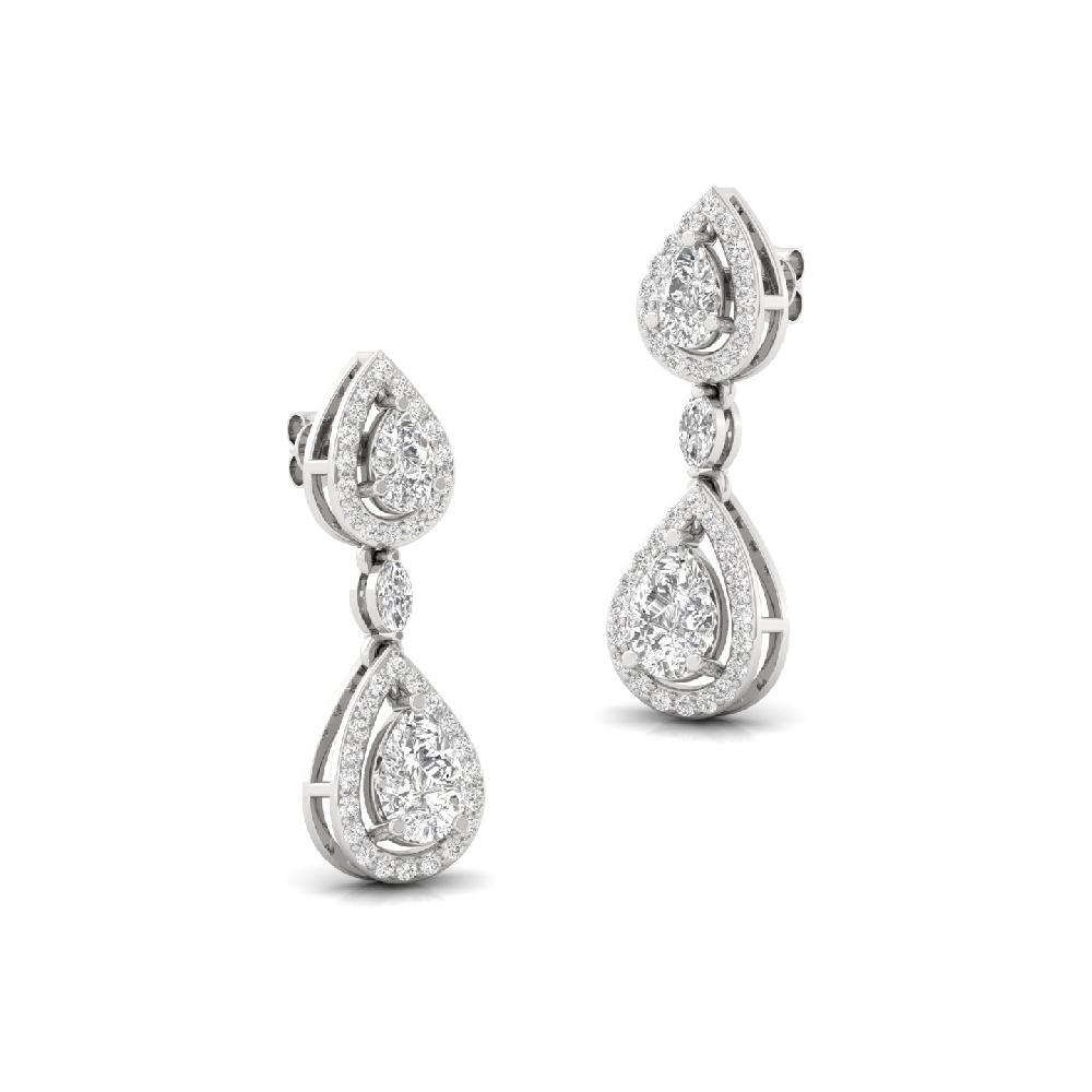Royal Drop Diamond Earrings Lab Grown Pear, Marquise & Round Diamonds
