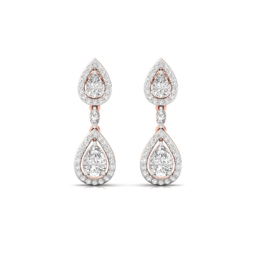 Royal Drop Diamond Earrings Lab Grown Pear, Marquise & Round Diamonds