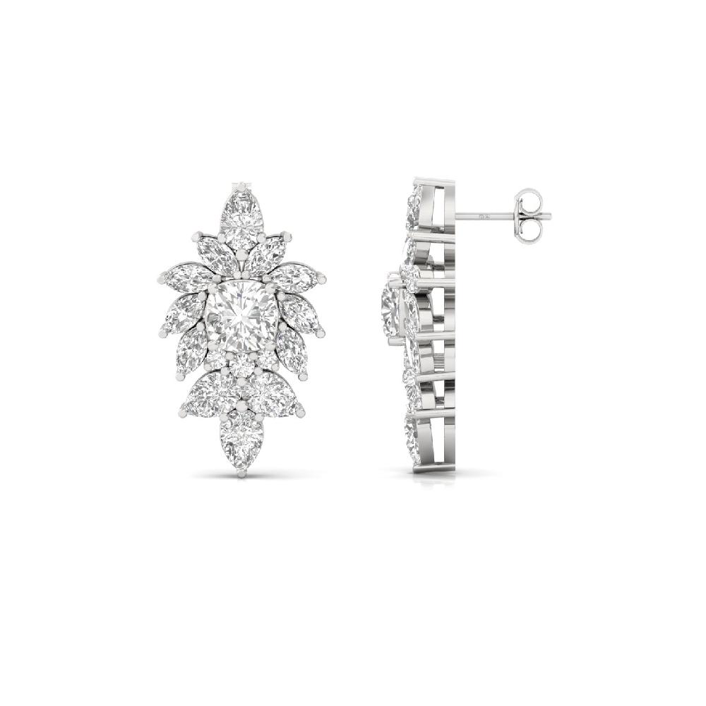 1.30Ct Cushion, Pear & Marquise CVD Diamond Cluster Earrings
