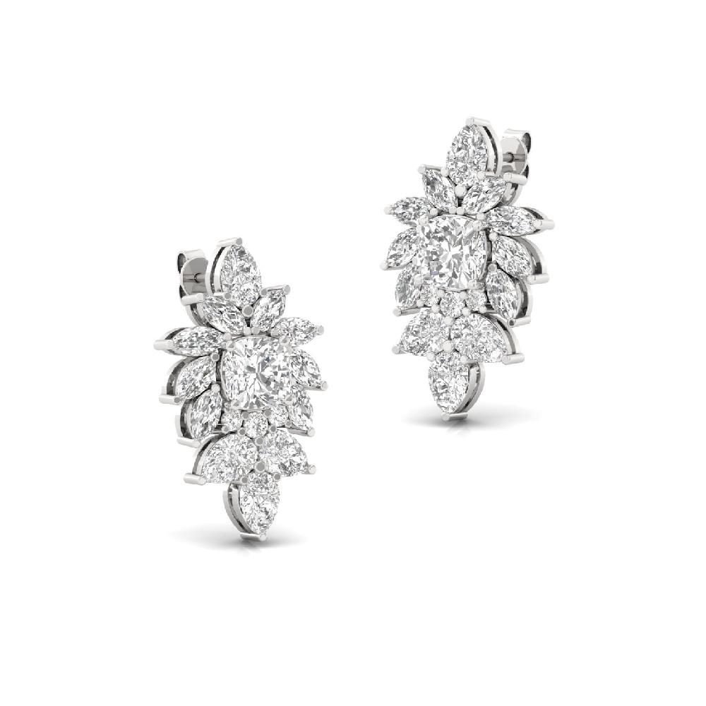 1.30Ct Cushion, Pear & Marquise CVD Diamond Cluster Earrings